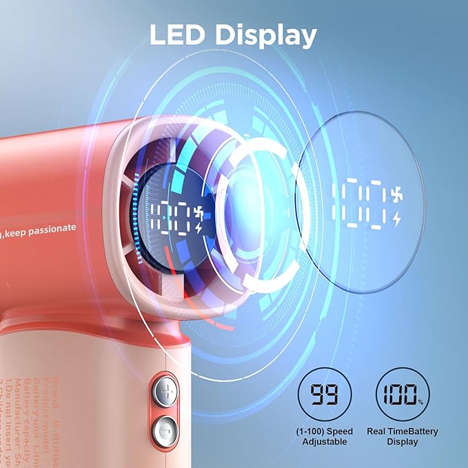 K-RUNMAN Portable Handheld Turbo Fan, 100 Speeds Adjustable Mini Personal Fan - Image 5