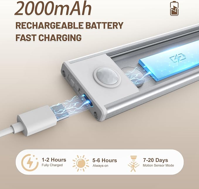 6 Pack Under Cabinet Lighting Wireless, 40 LED Rechargeable Battery Motion - Image 3