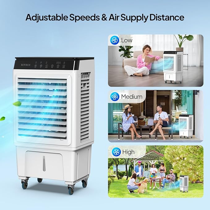ROVSUN 2300CFM Portable Air Cooler, 7.9Gal/30L Evaporative Swamp Cooler - Image 6
