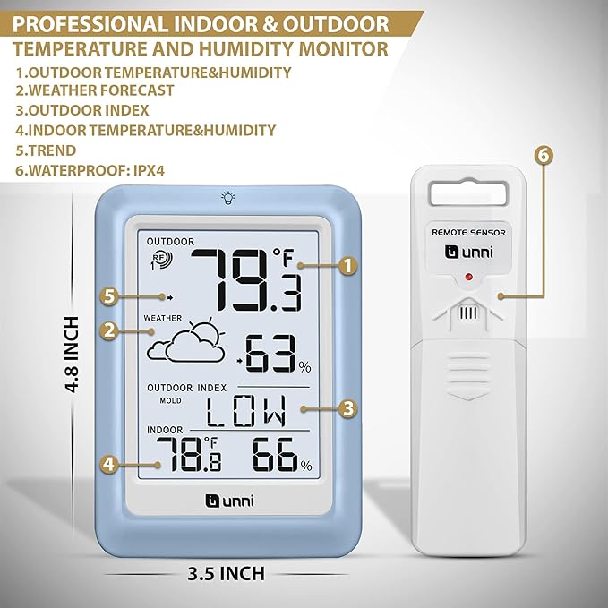 Indoor Outdoor Thermometer Wireless Weather Station, Temperature Humidity - Image 6
