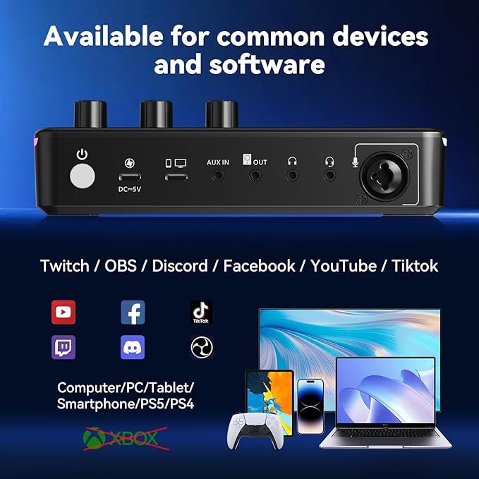 SINWE G1 Gaming Audio Mixer, RGB Audio Interface - Image 6
