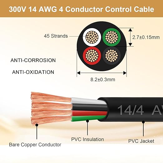 MOOKEERF 14/4 AWG Mini-Split Cable - 50FT 14 AWG 4 Conductor Control Cable 300V - Image 2