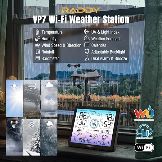 Raddy VP7 Wi-Fi Weather Station, 15-in-1 Wireless Weather Station Indoor Outdoor - Image 7
