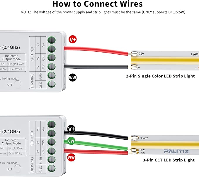 PAUTIX Single Color+CCT LED Controller Magnetic Panel Dimmer, 2.4G RF Wireless - Image 6