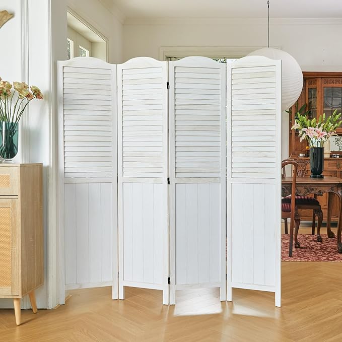 Room Dividers, 5.75Ft Individual Privacy Screens Foldable Wooden Louver & MDF - Image 2