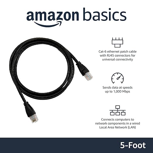 Amazon Basics RJ45 Cat 6 Ethernet Patch Cable, 1Gpbs Transfer Speed, 5 Foot - Image 2