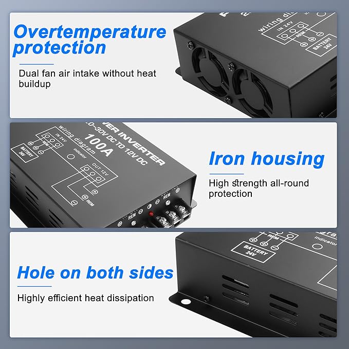 XMSJSIY DC 24V to 12V Step-Down Voltage Converter 100A 1200W DC 20-30V to 12V - Image 3