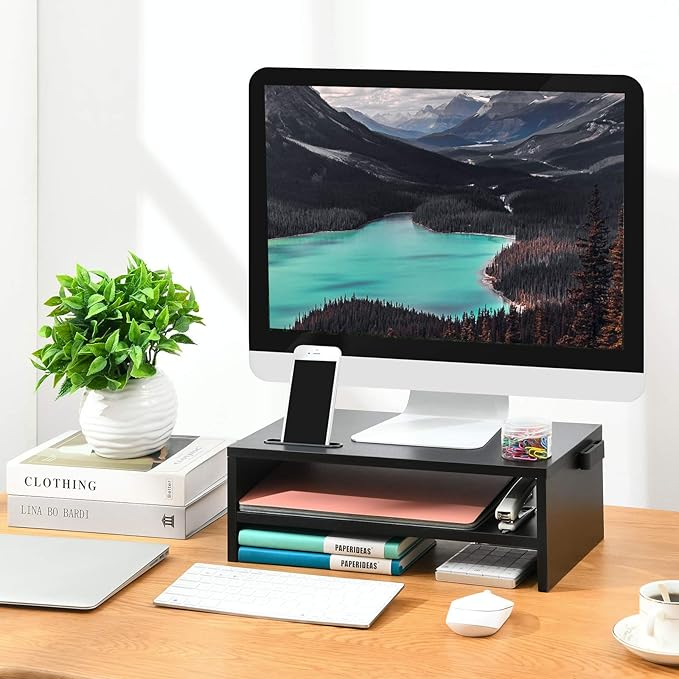 Marbrasse Monitor Stand Riser, 16.5 Inch 2 Tier Computer Printer Shelf Stand - Image 7