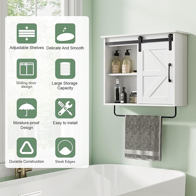 Bathroom Wall Cabinet Over Toilet Sliding Door 23x19 Inch Farmhouse Medicine - Image 6