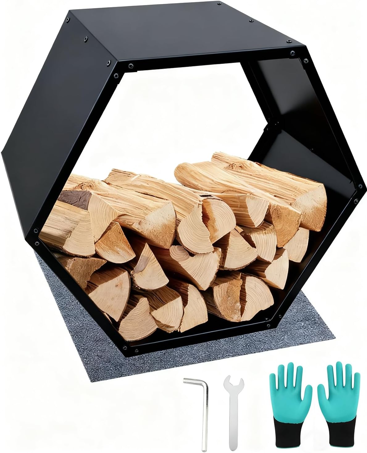 firewood log rack, steel firewood holder hexagon for, main product view