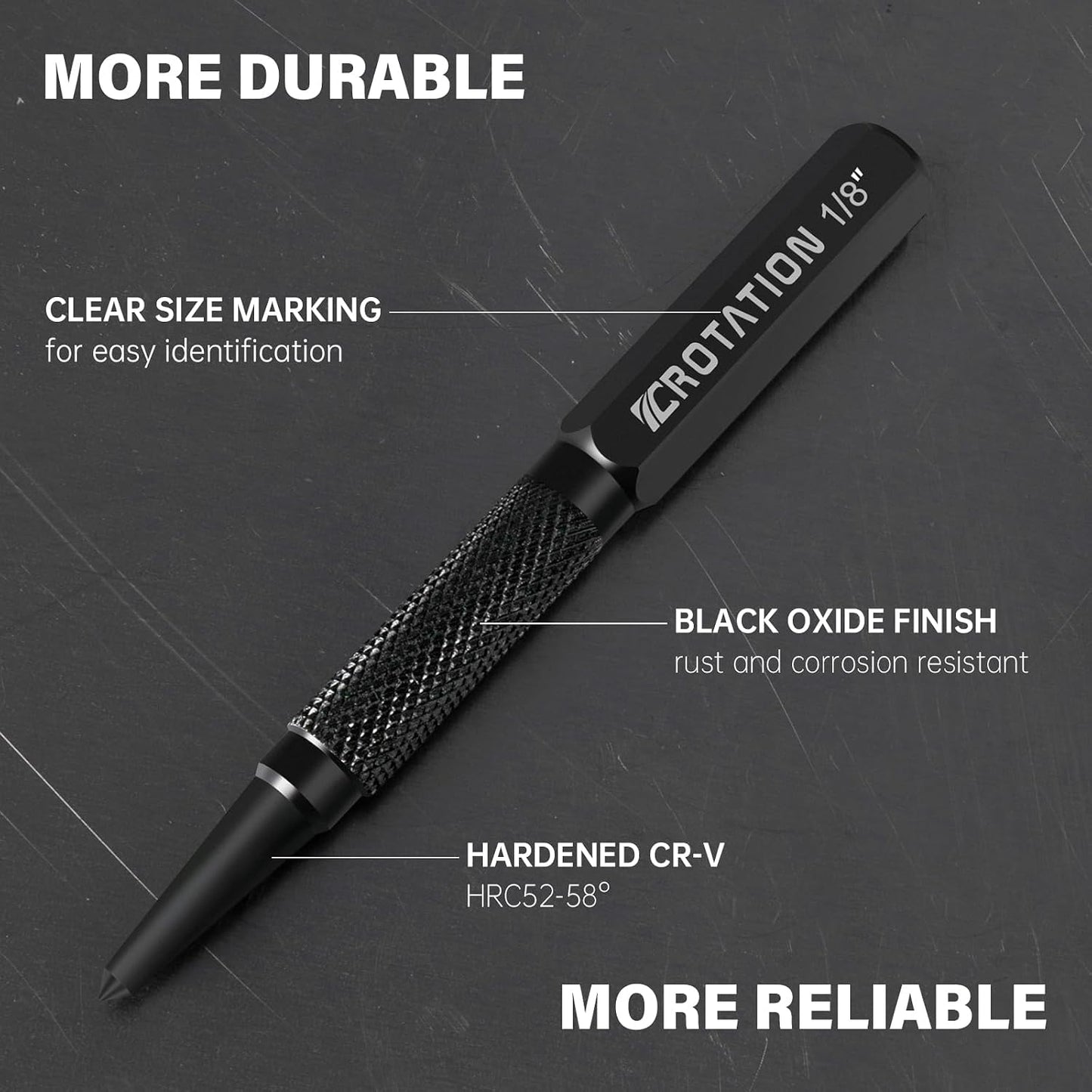 4-Piece Nail Punch and Center Punch Set, 1/32", 1/16", 3/32"& 1/8" | Hardened Cr-V Steel Construction, Non-Slip Knurled Grip, for Wood Metal