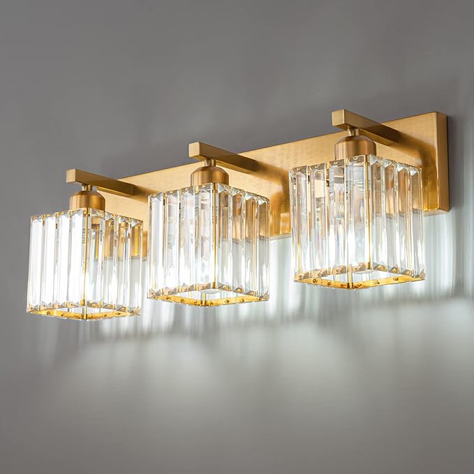 FDPBY Modern Bathroom Vanity Light 3-Lights Gold Crystal Bathroom Wall Light by FDPBY