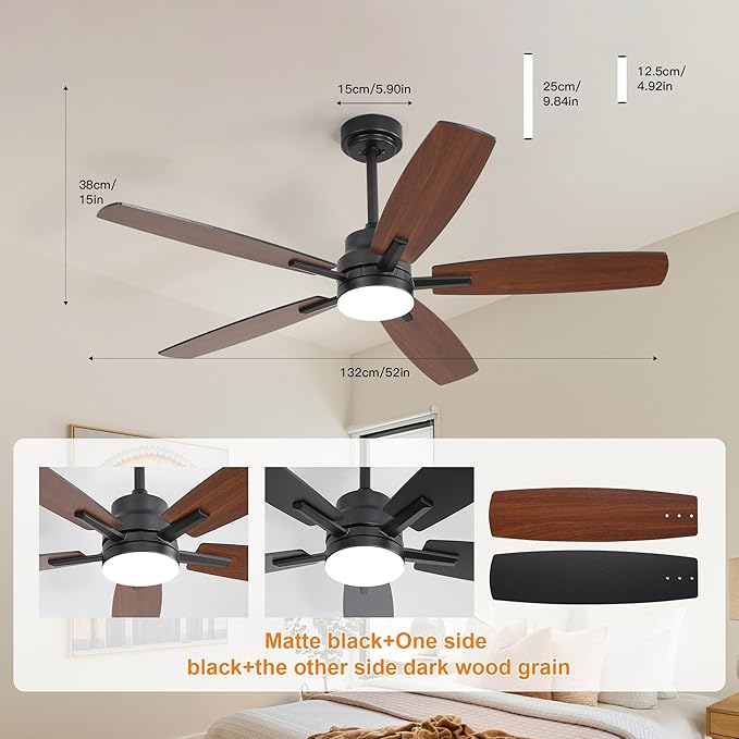 ARTPLAN 52" Ceiling Fan with Light and Remote, Noiseless DC Motor & Reversible - Image 9