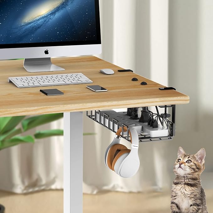 REFLYING Under Desk Cable Management Tray, L 15.7'' W 6.3'' No Drill Steel Desk - Image 6