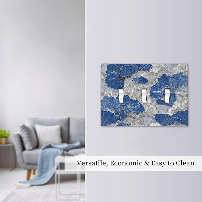 Bvtewkhz Abstract Blue Marble Plant Leaves 3 Gang Triple Toggle Decorative - Image 5