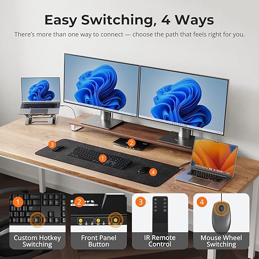 TESmart USB-C KVM Switch 2 Monitors 2 Laptops 4K@60Hz, USB 3.0 KVM Switch Dual - Image 8