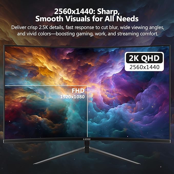 Z-Edge 27 inch Curved Gaming Monitor, QHD 1440P 165Hz 144Hz Curved 1500R - Image 3