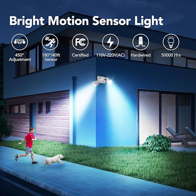 OREiN Motion Sensor Outdoor Lights, 450° Superwide Adjustment Dimmable Dusk to - Image 2