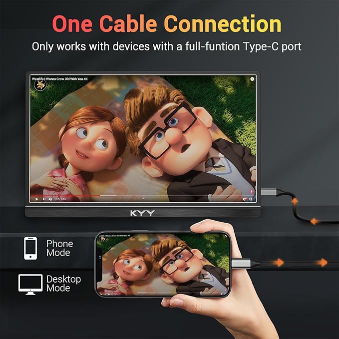 KYY Portable Monitor 15.6'' FHD 1080P USB C HDMI Gaming Monitor Ultra-Slim IPS - Image 4