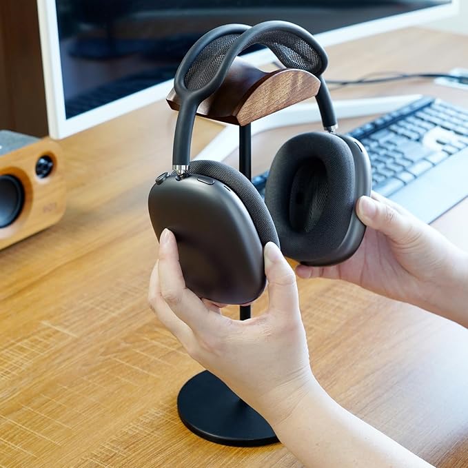 GEVO Headphone Stand for Desk, Walnut Wood & Aluminum Headset Stand, Universal - Image 5