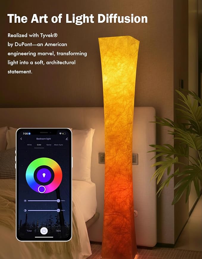 LEONC RGB+CCT Floor Lamp with Remote, 1800lm LED Tuya Smart 9W×2 Bulbs - Image 4
