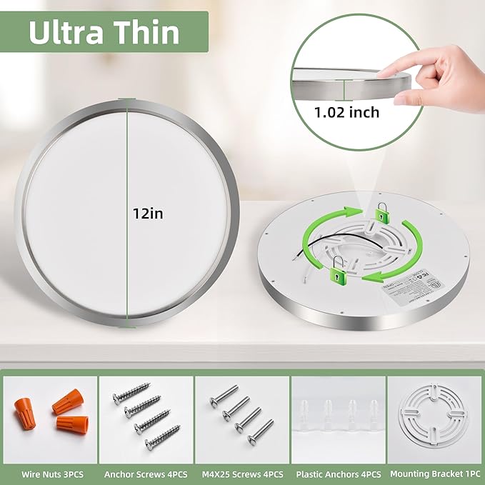 hykolity 2 Pack 12 Inch Selectable CCT LED Round Flat Panel Light, 24W - Image 6