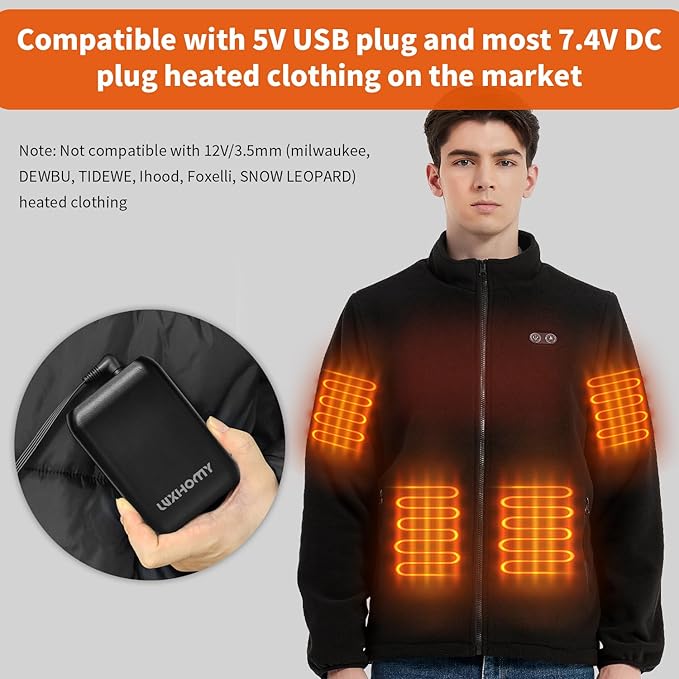 Heated Vest Battery Pack, 16000mAh 7.4V Compact Power Bank Repaclement - Image 2
