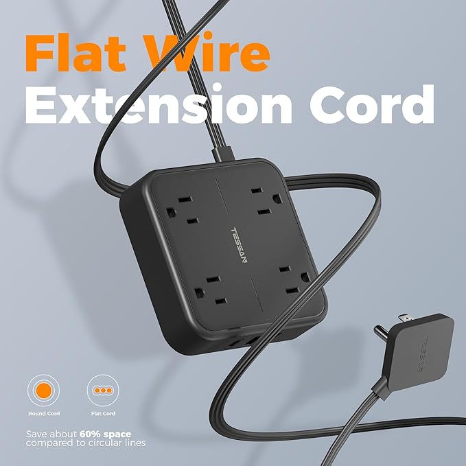 Surge Protector Flat Extension Cord 15FT, TESSAN Flat Plug Power Strip - Image 7