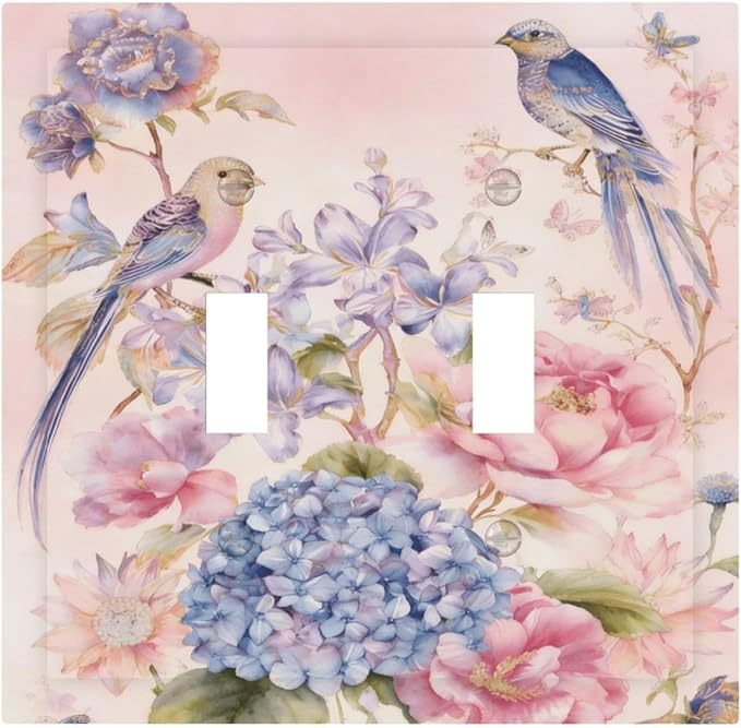 Bvtewkhz Floral Birds Morris 2 Gang Double Toggle Decorative Outlet Covers by Unknown