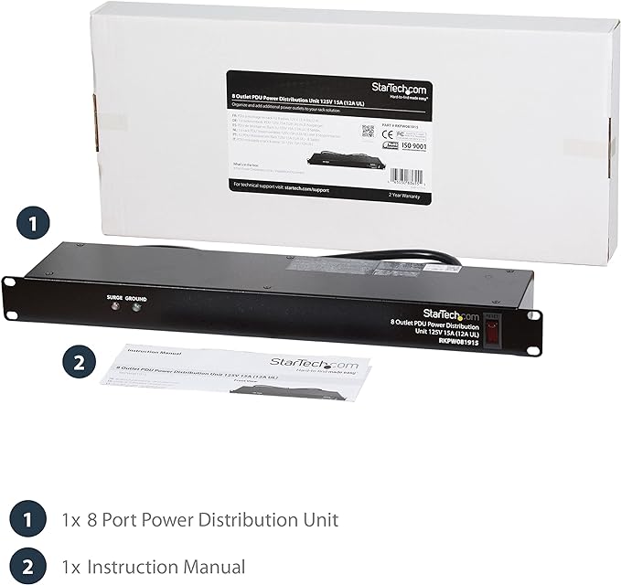 StarTech.com 8 Outlet Horizontal 1U Rack Mount PDU Power Strip - Image 6