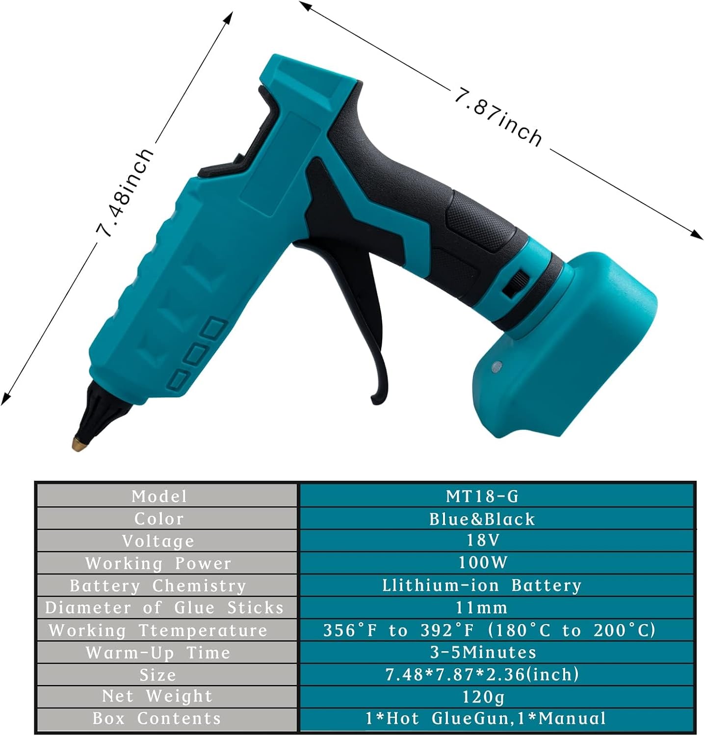 100W Cordless Hot Glue Gun Compatible with Makita 18V Battery | Tool Only, High Temp Electric Power Glue Gun, 20PCS Full Size Glue Sticks for Arts Crafts DIY Christmas Decor Repair PDR