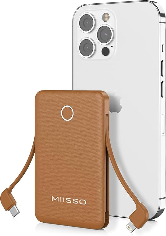miisso 6000mah Ultra Slim Built in Cables Power Bank, Card Size Built in USB C by MIISSO