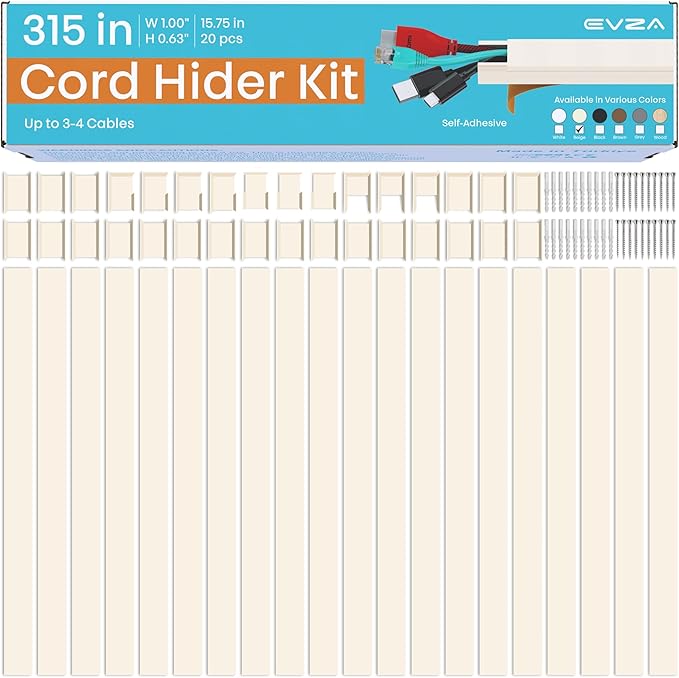 Beige Wire Cover Cable Concealer - 315in Cord Hider Wall Kit - Image 2