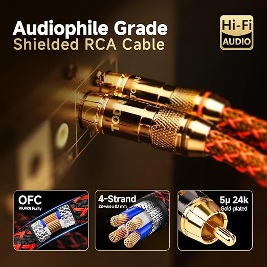 TODN RCA Stereo Cable Audiophile HiFi Interconnect Shielded RCA Cables - Image 2