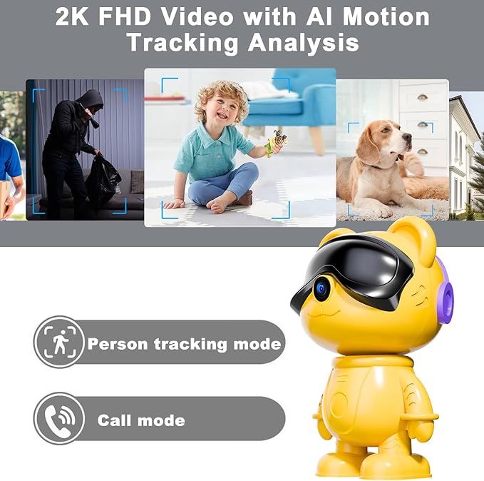 dzcctvipc-Cute Bear-2K Smart-Robot Security-Camera Wireless - Image 3