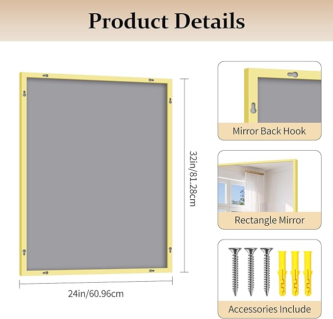 Gold Bathroom Mirror for Wall, 24x32 Inch Rectangle Mirror - Image 5