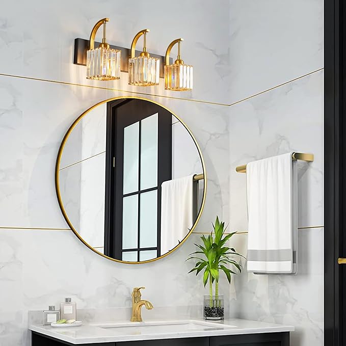 FDPBY Crystal Vanity Lights 3-Light Black Gold Bathroom Vanity Lights Modern - Image 6
