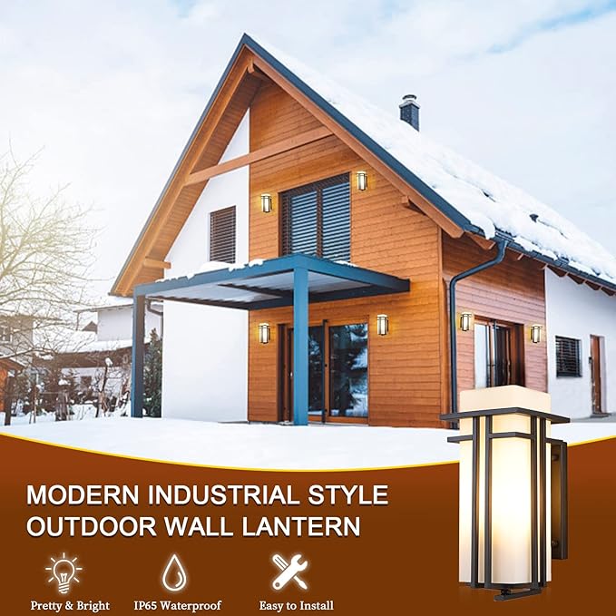 EERU Outdoor Porch Light Wall Mounted Waterproof Wall Lantern Exterior Light - Image 2