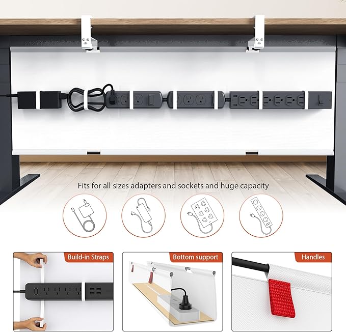 Univivi No Drill Under Desk Cable Management Tray, Clamp/Screw Mount Desk Cable - Image 2