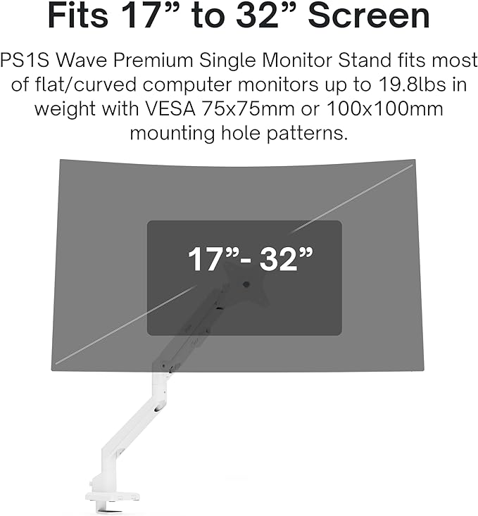 Pixio PS1S Wave White Single Monitor Arm Stand Desk Mount - Image 2