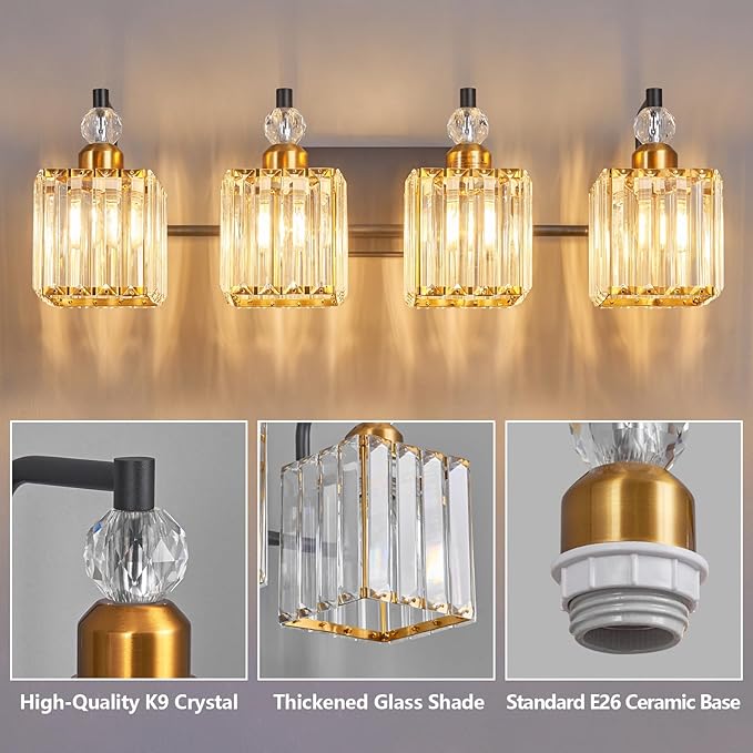 BBLLWJ Black and Gold Bathroom Lights Fixture 4-Light Bathroom Light Gold - Image 3