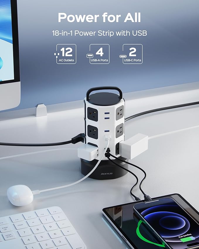 Power Strip Tower Surge Protector, JACKYLED 1625W 13A Outlet Surge Electric - Image 7