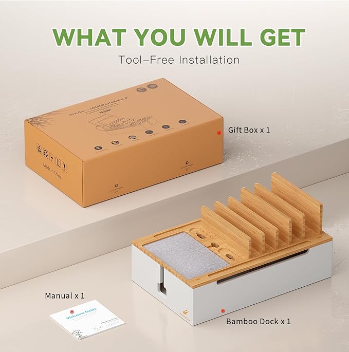Pezin & Hulin Bamboo Charging Station, Electronic Devices Organizer - Image 8