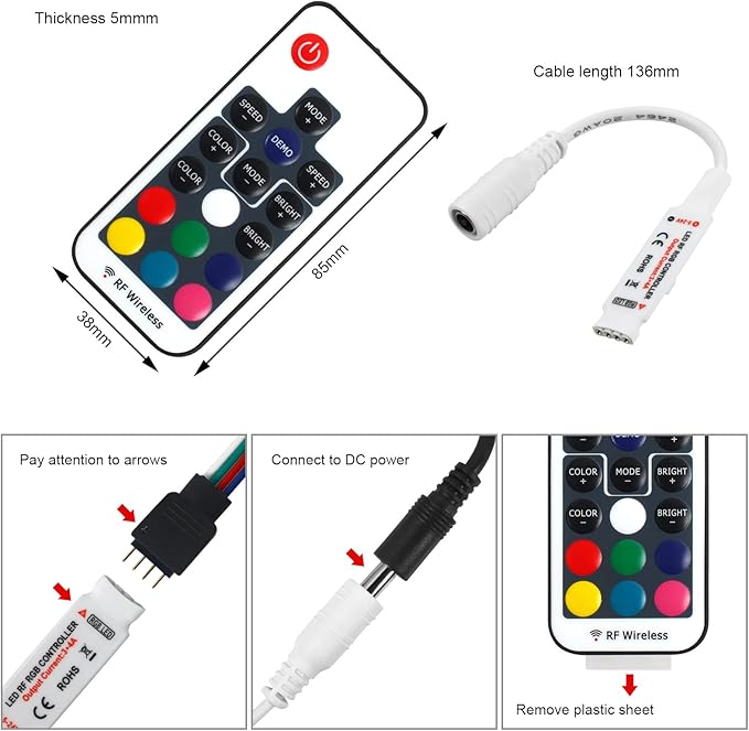 Taoellen RF Wireless Remote LED Controller, DC 5V-24V RGB Controller - Image 5