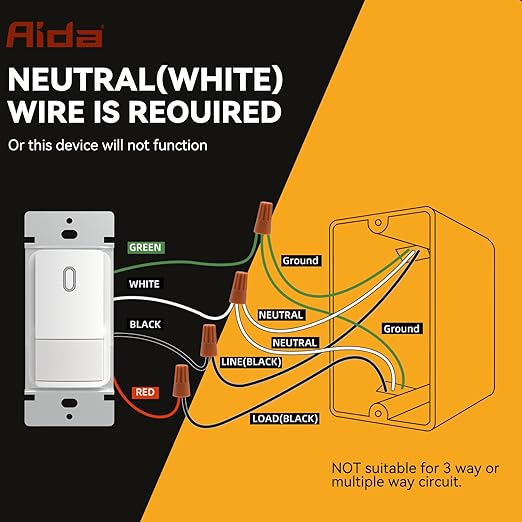 AIDA Single Pole Motion Sensor Light Switch w/Neutral Wire - Image 3