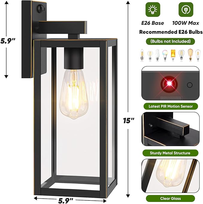 BesLowe Upgraded Motion Sensor Outdoor Wall Lights, 15” Dusk to Dawn Porch - Image 6