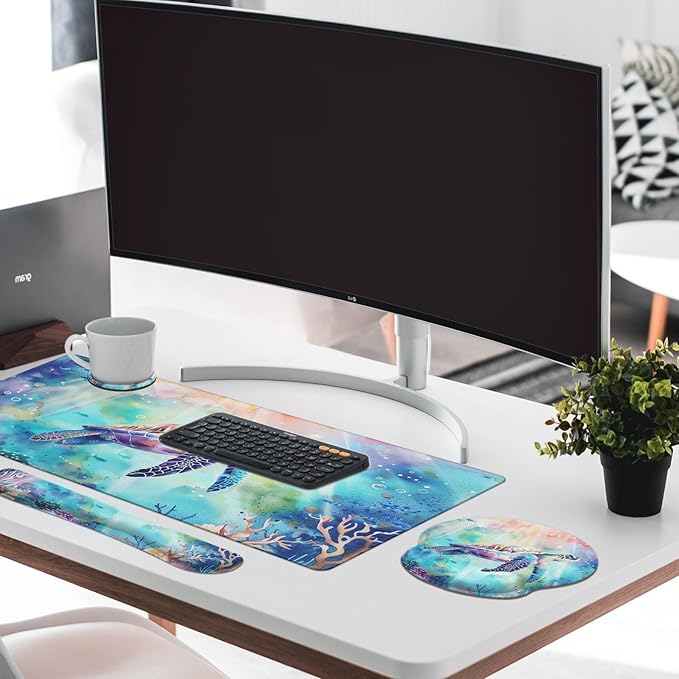 Britimes Sea Turtle Cute Ocean Keyboard Mouse Pad Set 4in1 Large - Image 7