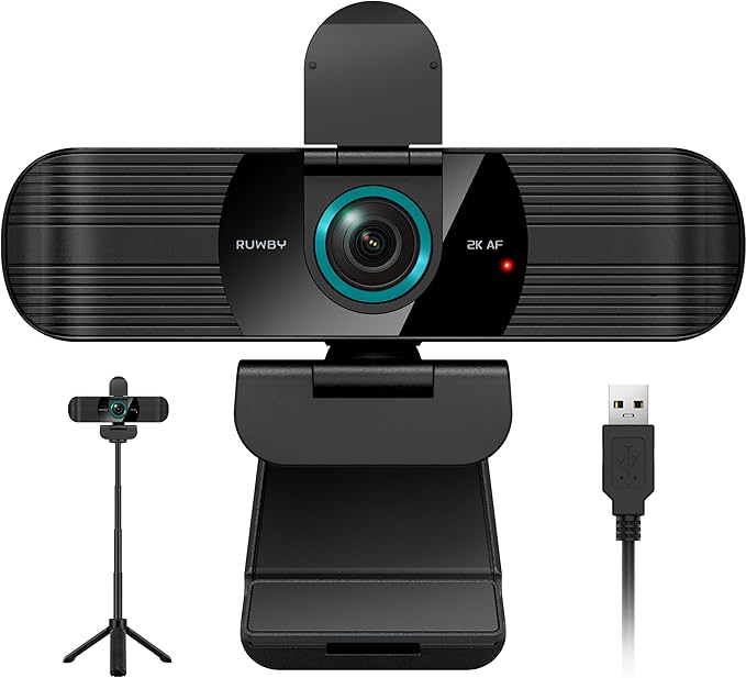 RUWBY QHD 2K Webcam with Built-in Dual Mics, Wide-Angle Lens, Privacy Cover by Unknown