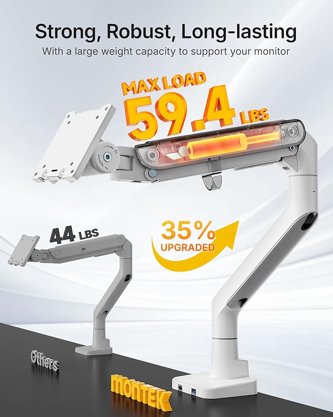 monTEK Single Monitor Arm with USB A/C, Ultrawide Monitor Stand - Image 6
