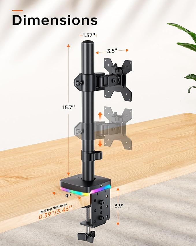 RGB Single Monitor Desk Mount, Monitor Arm - Image 4